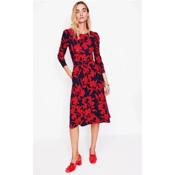 Boden Dresses & Skirts - Sold Boden Floral Bloom Jersey Midi Dress Womens 2 Red Sundress Puff Sleeves